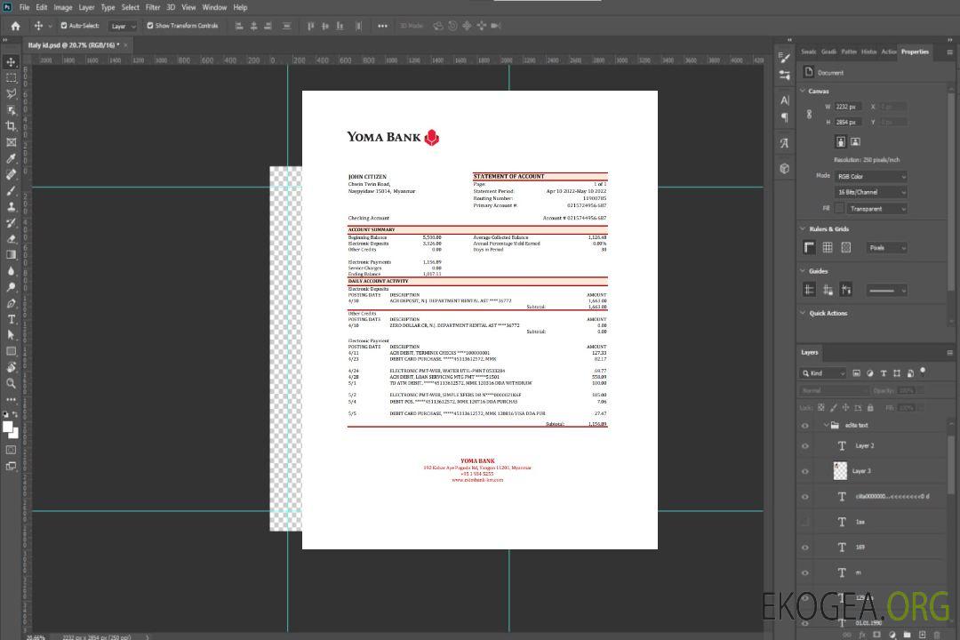 Relevé de la banque Yoma du Myanmar template
